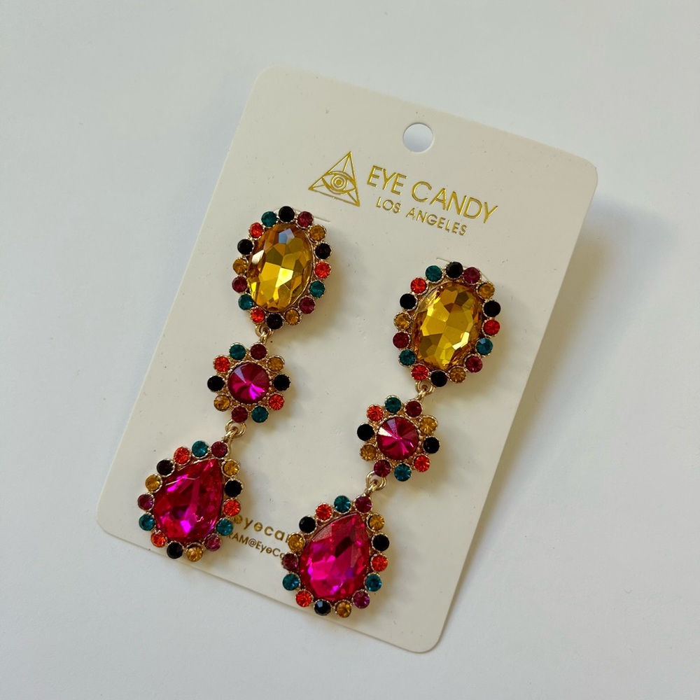 Eye Candy Cascade Glass Crystal Drop Earrings